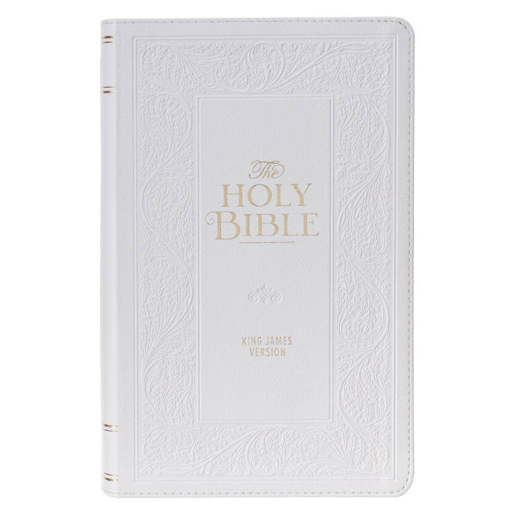 KJV White Floral Faux Leather and Gold Leaf