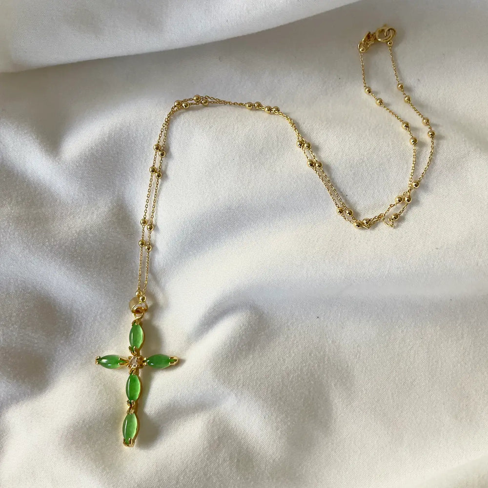 Green Cross Pendant Necklace
