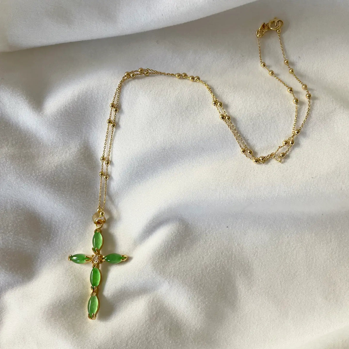 Green Cross Pendant Necklace
